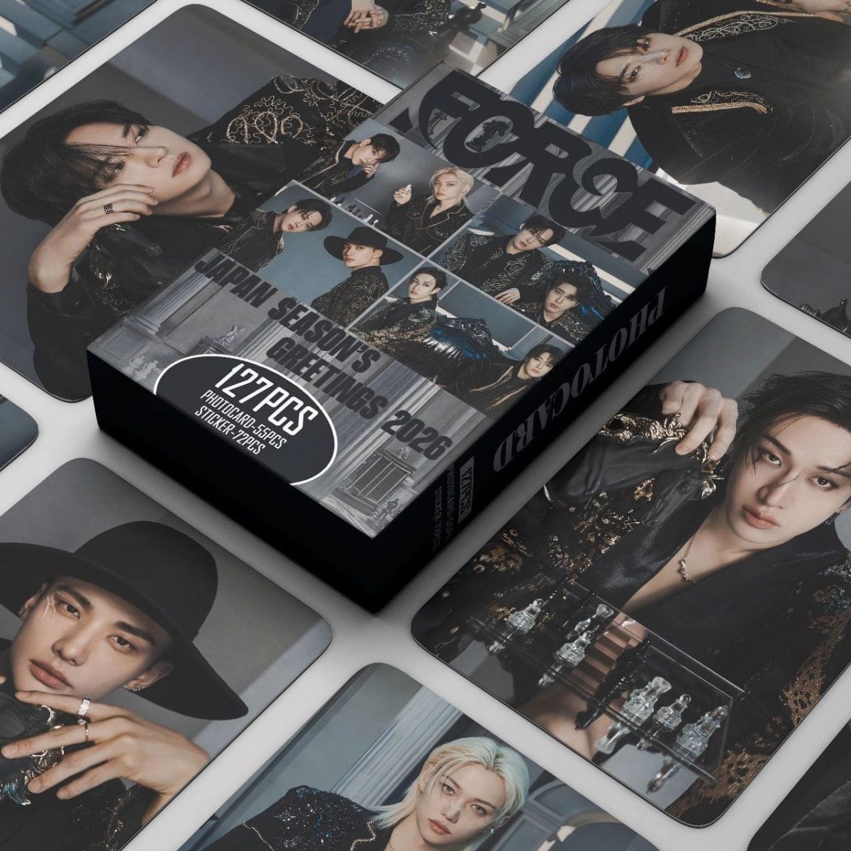 STRAY KIDS MERCH PHOTOCARDS FORCE SEASON GREETINGS 2026  KIT 127 PCS (55 PHOTOCARDS + 72 STICKERS)